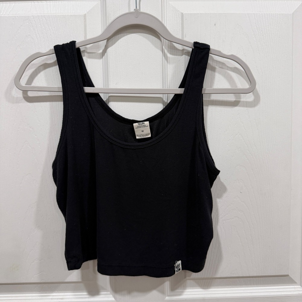 Lucy & Yak Black Ribbed Crop Tank Top Livaeco Viscose Size M Small Logo Tab